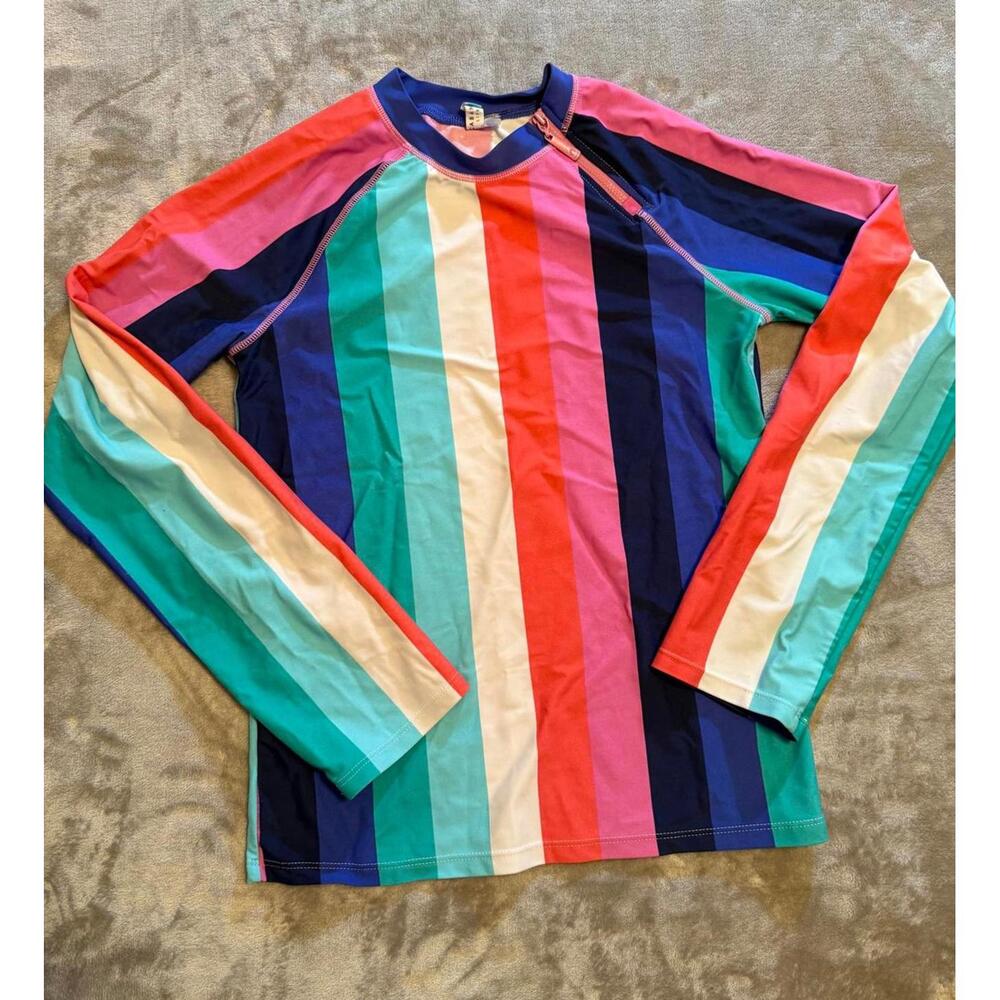 Cabana Life Girl's 14 Colorful Striped UPF 50 Long Sleeve Rashgard - Top Only -